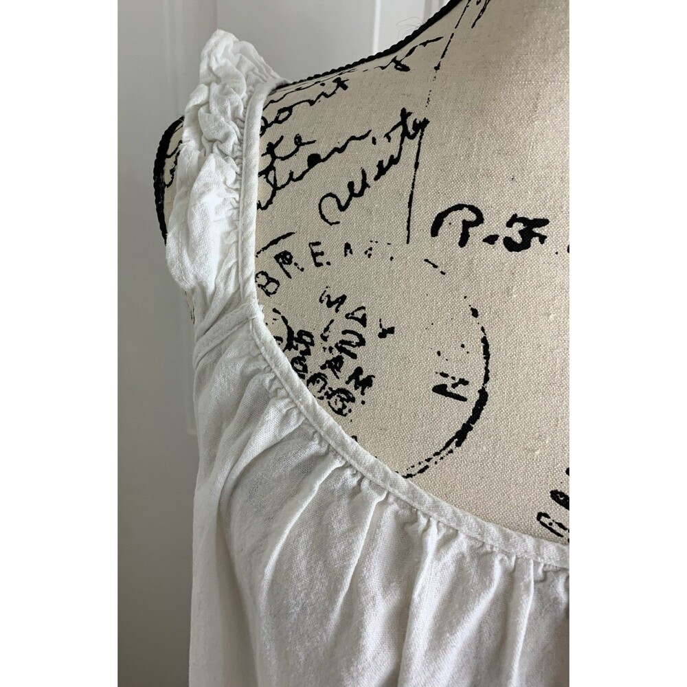 4Our Dreamers Dress M White Ruffle Sleeve Midi Linen Blend Sundress FLAW - Picture 5 of 12